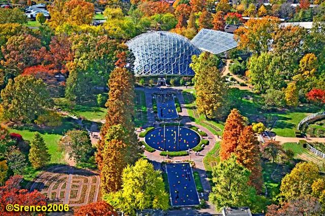 The Climatron with Chihuly Glass in reflecting ponds